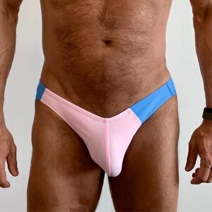 Men's Blue and Pink Asymmetrical Swim Briefs
